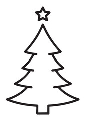 Fototapeta premium Black outline vector icon of a simple christmas tree with a star on top, representing festive and holiday themes.