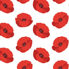 Vibrant red poppies seamless pattern natural beauty floral design spring summer botanical art isolated on transparent background