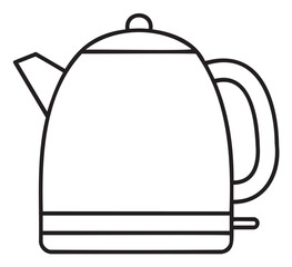 Obraz premium Black outline illustration of a simple electric kettle with a spout, handle, and base, suitable for concepts of home appliances and kitchenware.