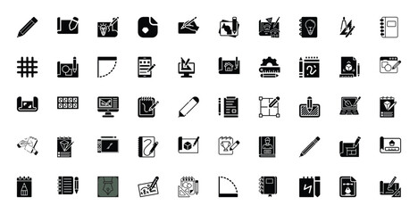 Collection of Design and Drawing Icons: Pencils, Blueprints, Computers, and More