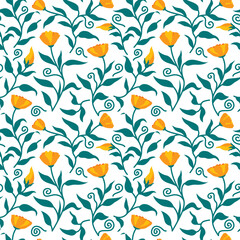 Green Leaves and Yellow Flowers Seamless Pattern