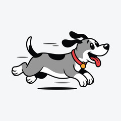 Cartoon Dog Running Fast With Red Collar And Medal  vector illustration.