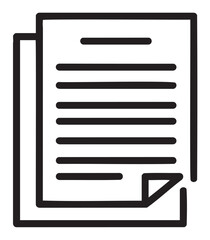 Black outline icon of a stack of papers with horizontal lines representing text, including a folded corner on the bottom sheet.