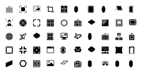 Collection of Icons: Frames, Windows, Doors, and Technology Symbols
