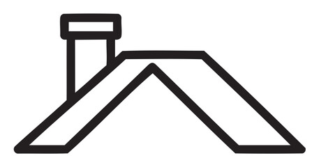 Fototapeta premium Black outline icon of a simple rooftop with a chimney, drawn in minimal linear style for building and architecture concepts.