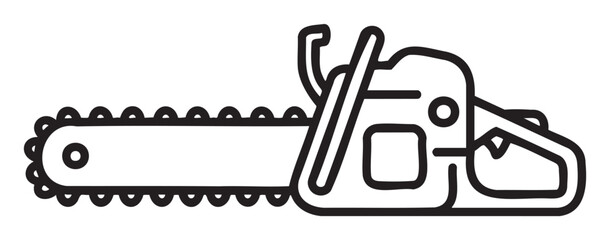 Black outline icon of a chainsaw with a simple linear design, representing tools and equipment for cutting wood.