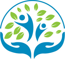 Hand up human people Circle Leaf Eco Nature Growth Icon Modern Vector Logo Design Template