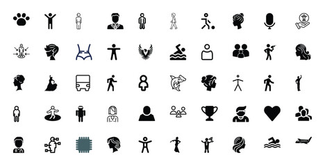 Fototapeta premium Diverse Collection of Black and White Icons Representing People, Animals, and Objects