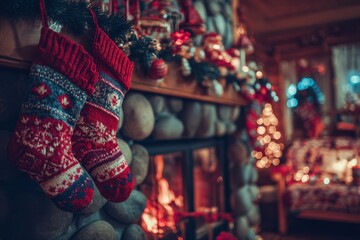 A cozy Christmas scene with a beautifully decorated tree adorned with twinkling lights.