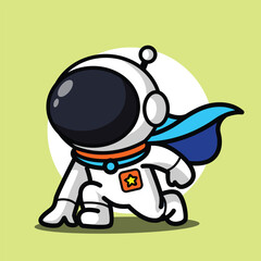 Cute Astronaut Wearing Superhero Cape Illustration for Space Cartoon Character and Adventure Concept