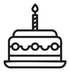 Obraz premium A simple black outline icon of a two-layered birthday cake with a single candle on top, suitable for celebration and party themes.