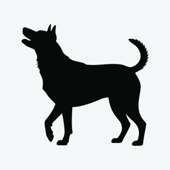 Silhouette of a dog standing with its mouth open and tail up animal