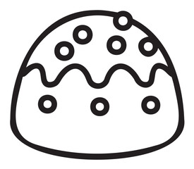 Fototapeta premium Black outline icon of a traditional italian panettone bread with wavy icing and circular decorations. perfect for holiday and dessert concepts.