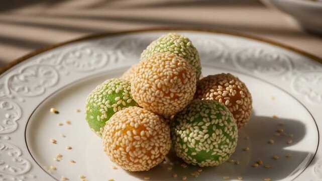 Onde-Onde Indonesian Sesame Balls on Plate