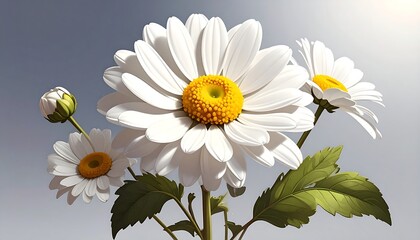 Beautiful white daisy flowers with yellow centers against a soft blue background