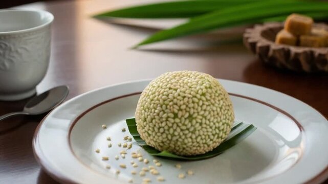 Onde-Onde Indonesian Sesame Balls on Plate