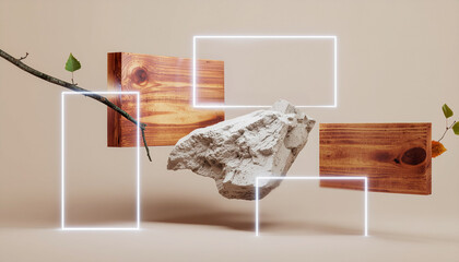 Nature and Concrete Base Abstract Geometry with Soft Lighting