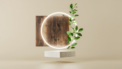 Nature and Concrete Base Abstract Geometry with Soft Lighting