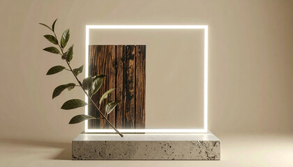 Nature and Concrete Base Abstract Geometry with Soft Lighting