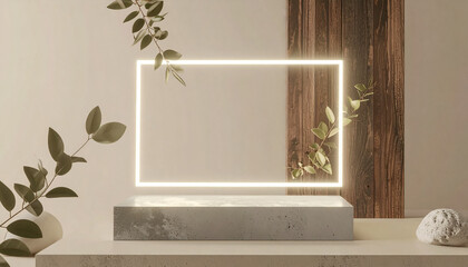Nature and Concrete Base Abstract Geometry with Soft Lighting