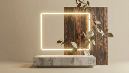 Nature and Concrete Base Abstract Geometry with Soft Lighting