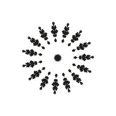 Black floral mandala pattern isolated on transparent background