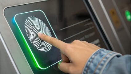 ai cloud for education Fingerprint scanner in use, showcasing biometric technology for secure access.