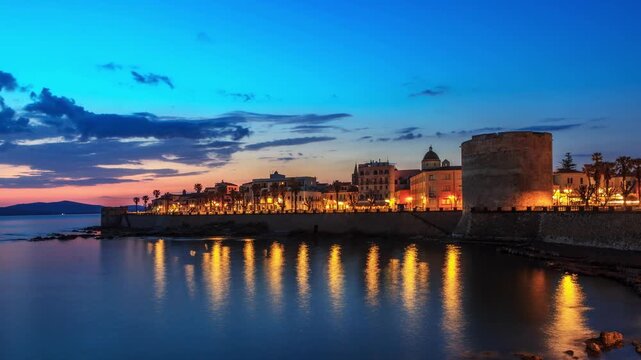 Ancient City of Alghero going into the Night