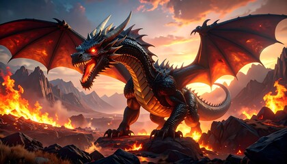 Black Dragon, fiery backdrop