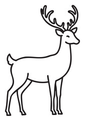 Fototapeta premium Black outline of a standing deer with large antlers, depicted in a simple and minimalistic style for nature and wildlife themes.