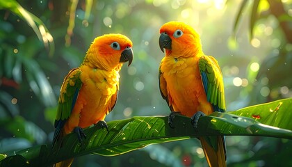 Two Vibrant Parrots With Yellow