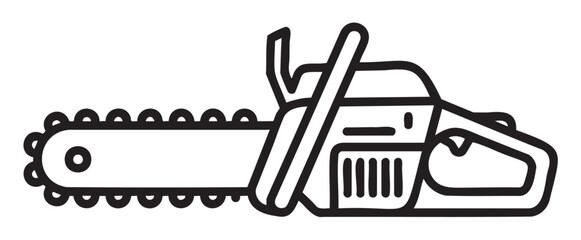 Obraz premium Black outline of a detailed chainsaw side view, showcasing the blade and handle for forestry and woodworking concepts.