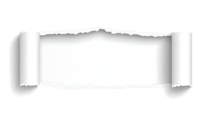 A realistic, crisp, studio rendering of a torn paper sheet, curling at the edges with a white background and clean shadow
