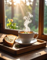 Morning Comfort - Soup and Bread by the Window.