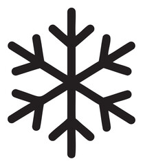 Obraz premium Black outline icon of a symmetrical snowflake with six branches depicting a classic winter and cold weather symbol.