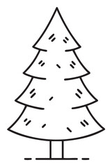 Fototapeta premium Simple black outline vector icon of a stylized christmas tree with layered branches and a straight trunk.