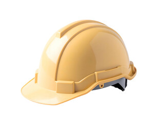 Fototapeta premium Yellow safety headgear, a protective hard hat, isolated on a stark black backdrop