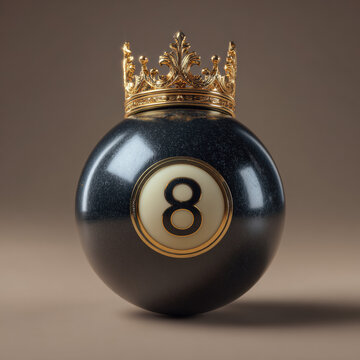 Elegant black billiard pool game cue ball with gold crown and intricate design, perfect for luxury decor, stylish collectibles, and upscale recreational activities