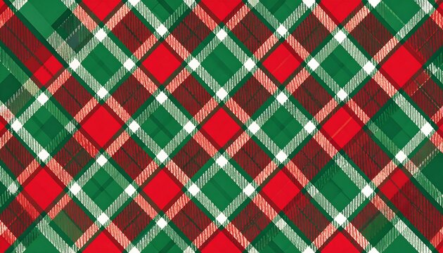 Diagonal plaid pattern featuring green, red, and white intersecting lines
