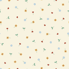 Cute floral seamless pattern with flowers and branches. Wildflower vector illustration in spring or summer. Elegant template for fabric, wallpaper, stationery, wrapping, card, and phone cases.