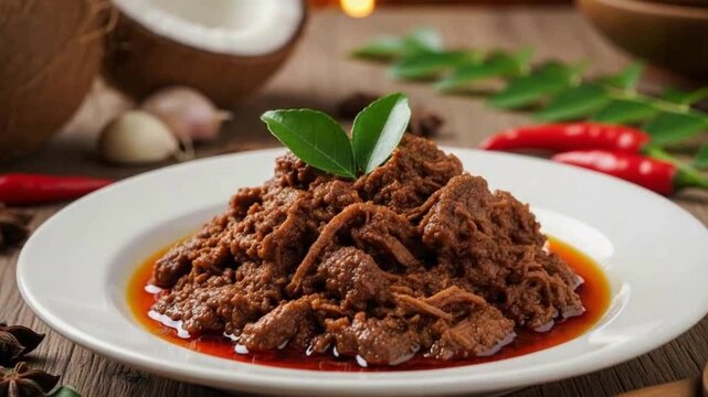 Authentic Indonesian Beef Rendang with Chili and Spices