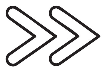 Obraz premium Black outline icon of two simple, bold arrows pointing to the right, representing direction or movement.