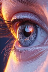 Close up eye macro shot with colorful light reflections and texture details, detailed human organ