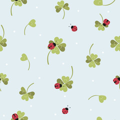 ladybugs  and clover leaf seamless pattern , vector , illustration