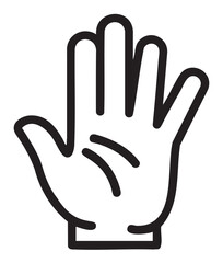 Obraz premium Black outline icon of a raised hand with five fingers extended vertically, symbolizing stop or high-five gesture.