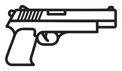 Black outline icon of a simple handgun with a straight barrel and visible trigger, representing minimalistic firearm design.