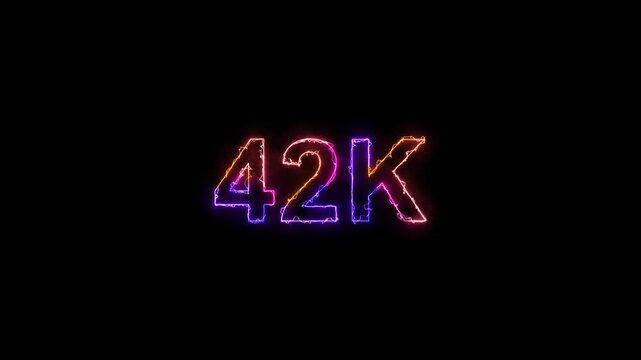 Glowing neon light 42K text animation. Social media milestone motion and subscribers celebration .42K followers or subscribers animation.