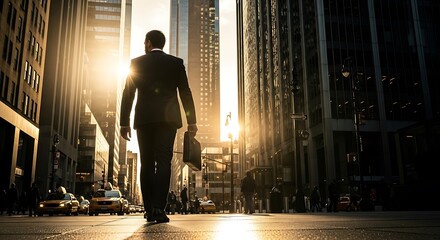 Obraz premium Man Walking Towards Light in City Street.