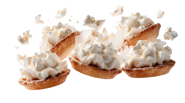 Floating mini pie cluster background isolated on a Transparent background, PNG file.