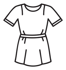 Black outline vector icon of a simple short-sleeved dress with a round neck and pleated skirt detailing.